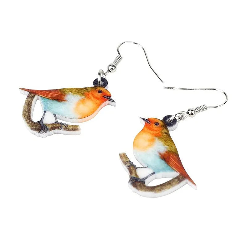 Acrylic Blue Titmouse pendant earrings with geometric and animal zodiac design including snake elements