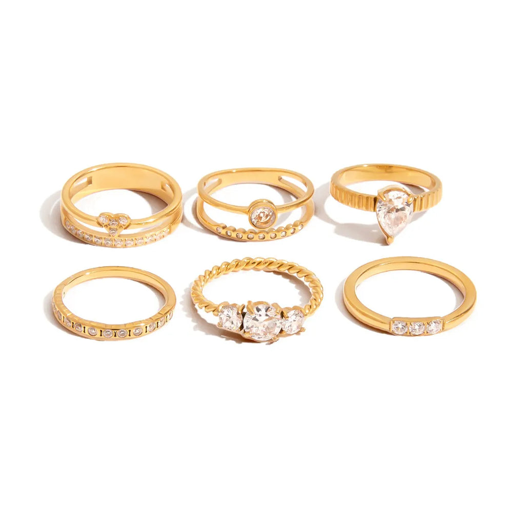 Geometric stainless steel zircon ring in European and American style