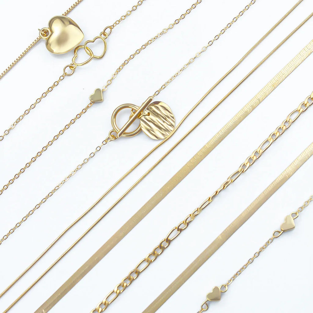 10-piece gold electroplated women's necklace set with snake bones chain and adjustable length