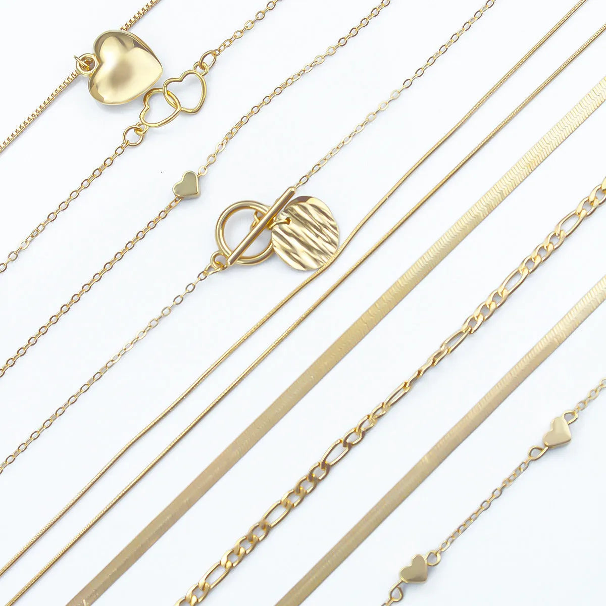 10-piece gold electroplated women's necklace set with snake bones chain and adjustable length