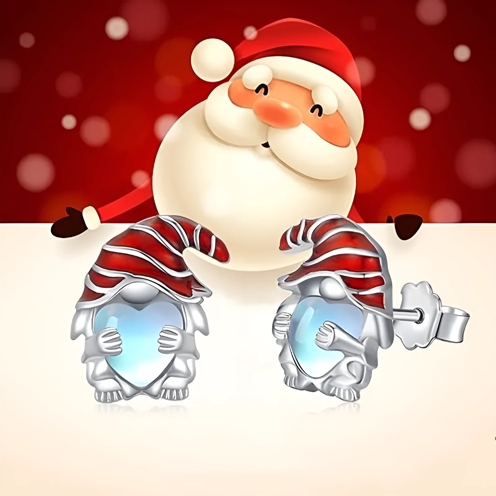 Women's Santa Claus earrings with heart shape and white gold colour finish