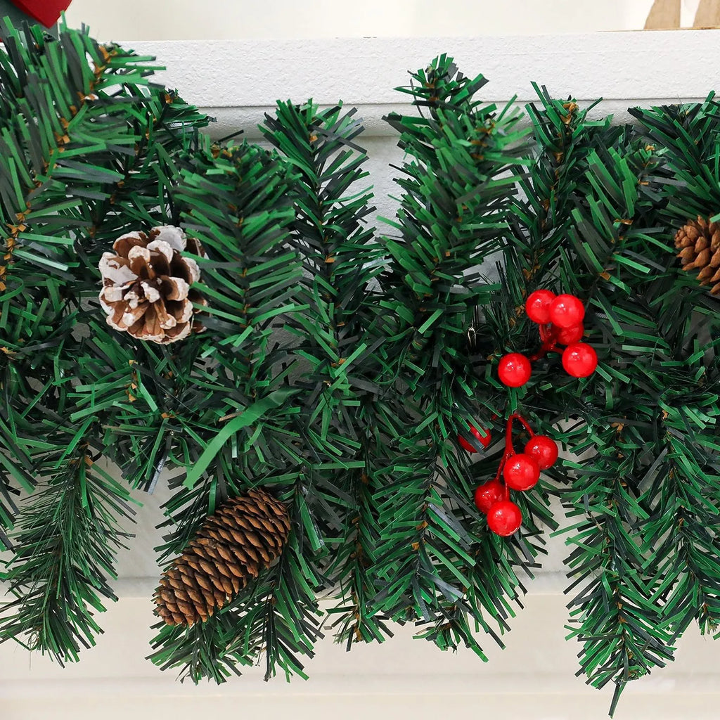 European style Christmas rattan decoration with pine cone bow design, available with coloured or warm white lighting options