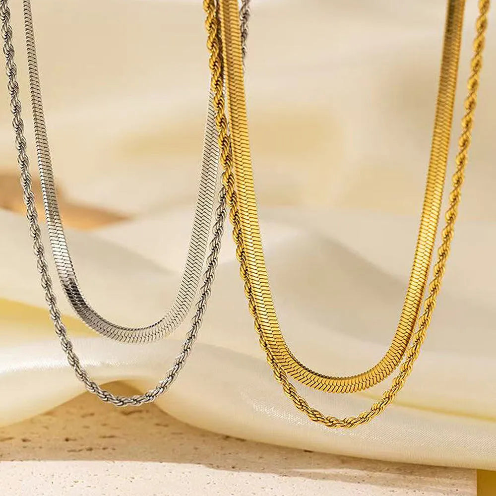 Women's retro geometric necklace with titanium steel pendant on adjustable snake bones chain