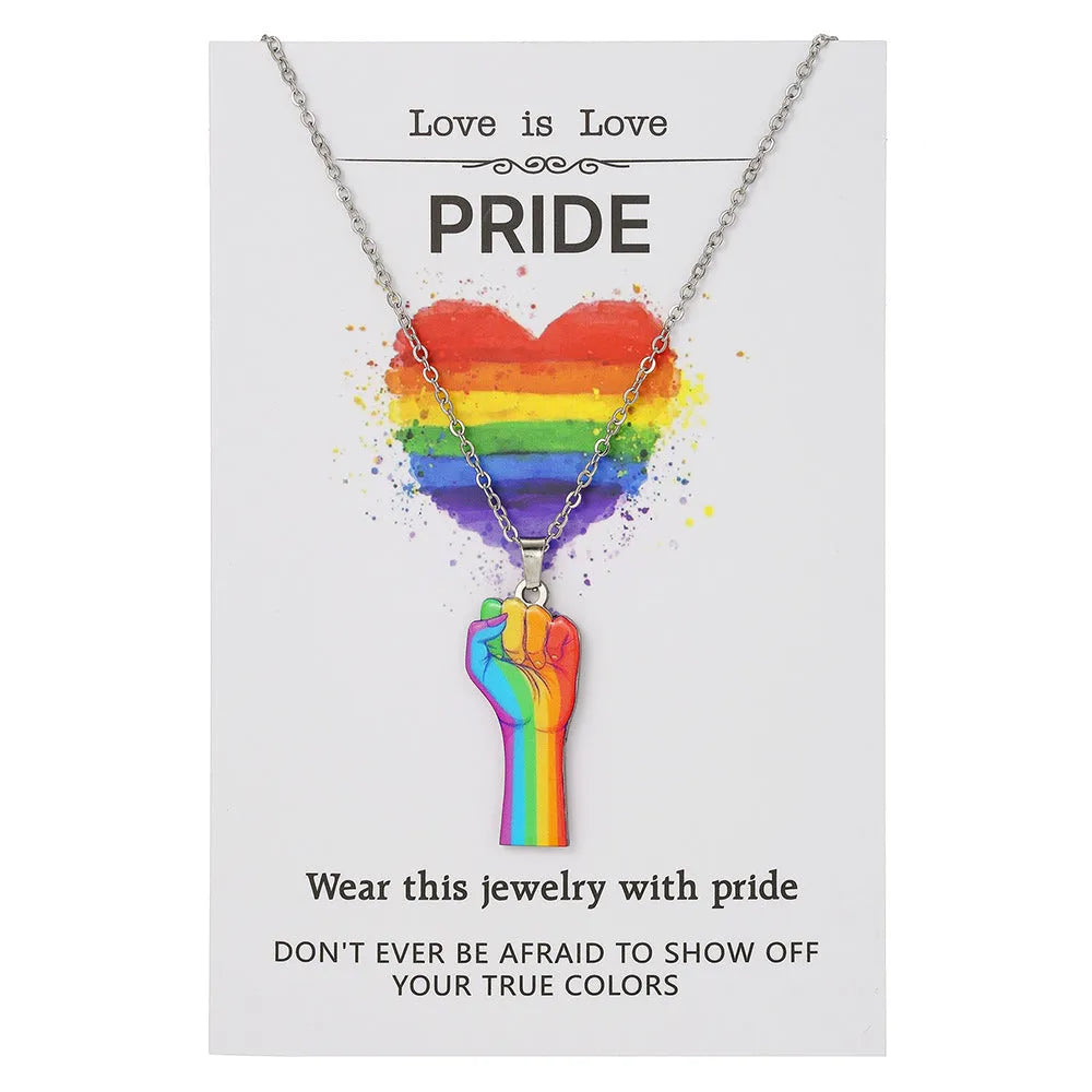 Stainless steel inspirational colour print necklace and bracelet set on a regular chain.