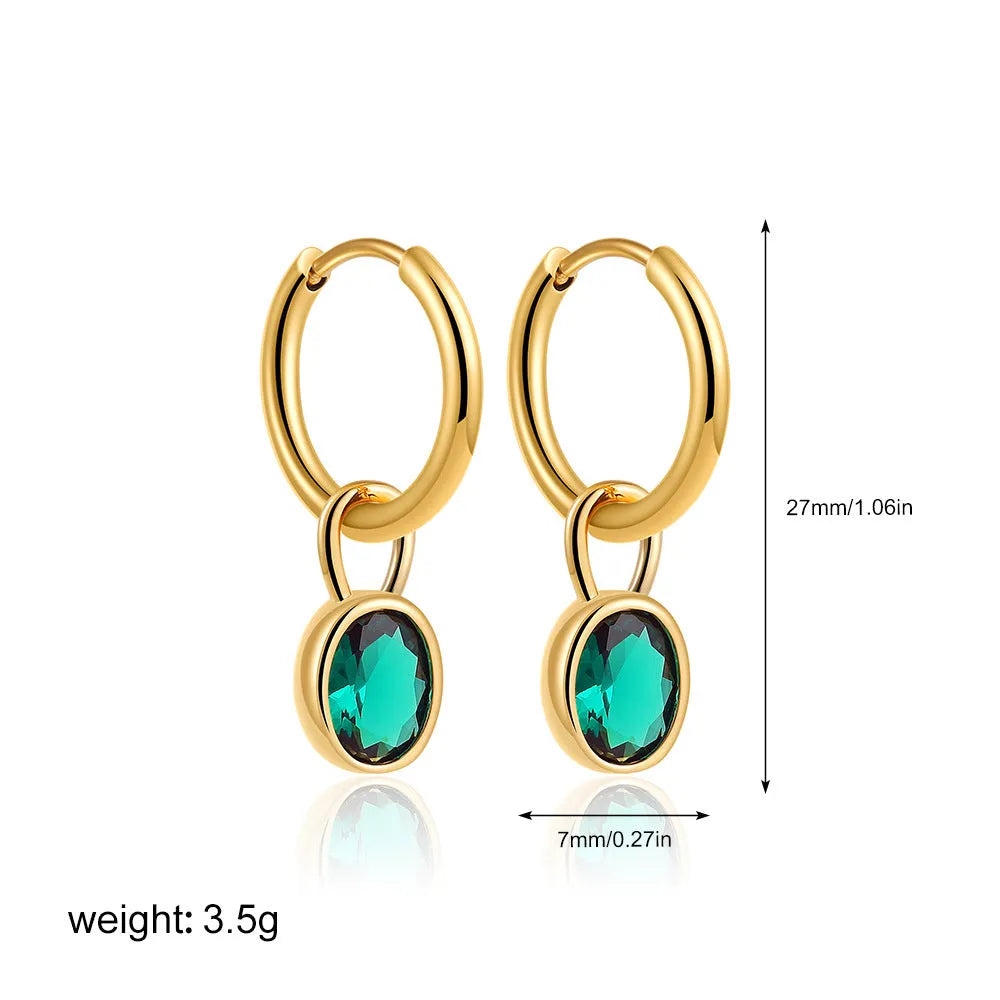 Retro oval zircon earrings in copper showing six colour variations