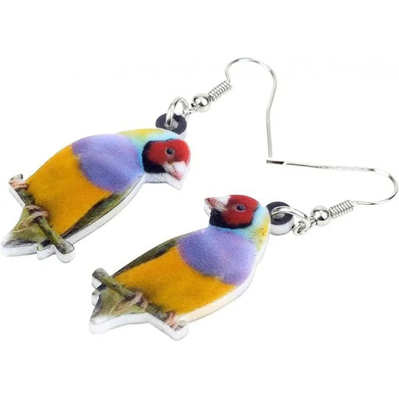 Acrylic Blue Titmouse pendant earrings with geometric and animal zodiac design including snake elements