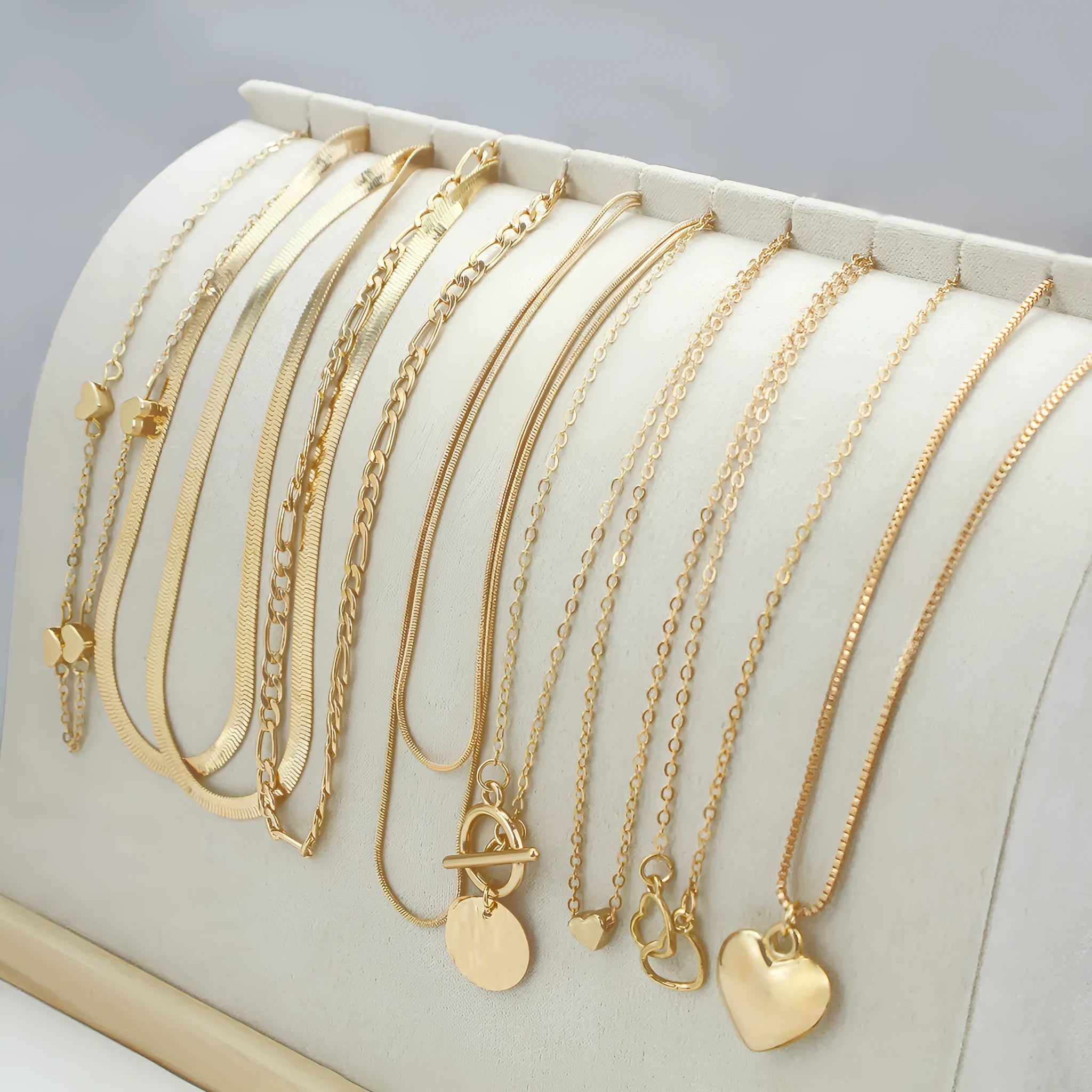 10-piece gold electroplated women's necklace set with snake bones chain and adjustable length