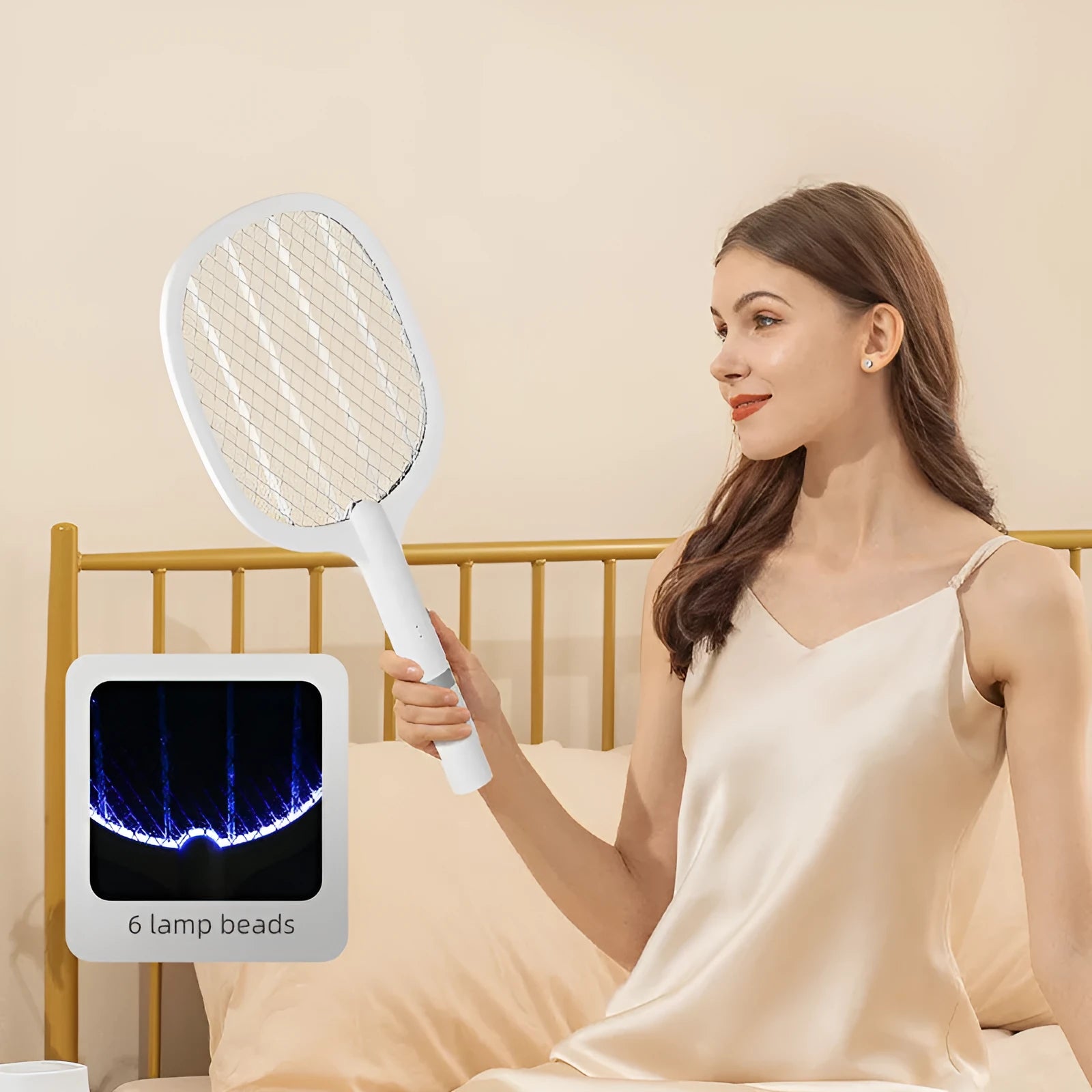 Purple and blue rechargeable electric mosquito swatter with USB charging cable