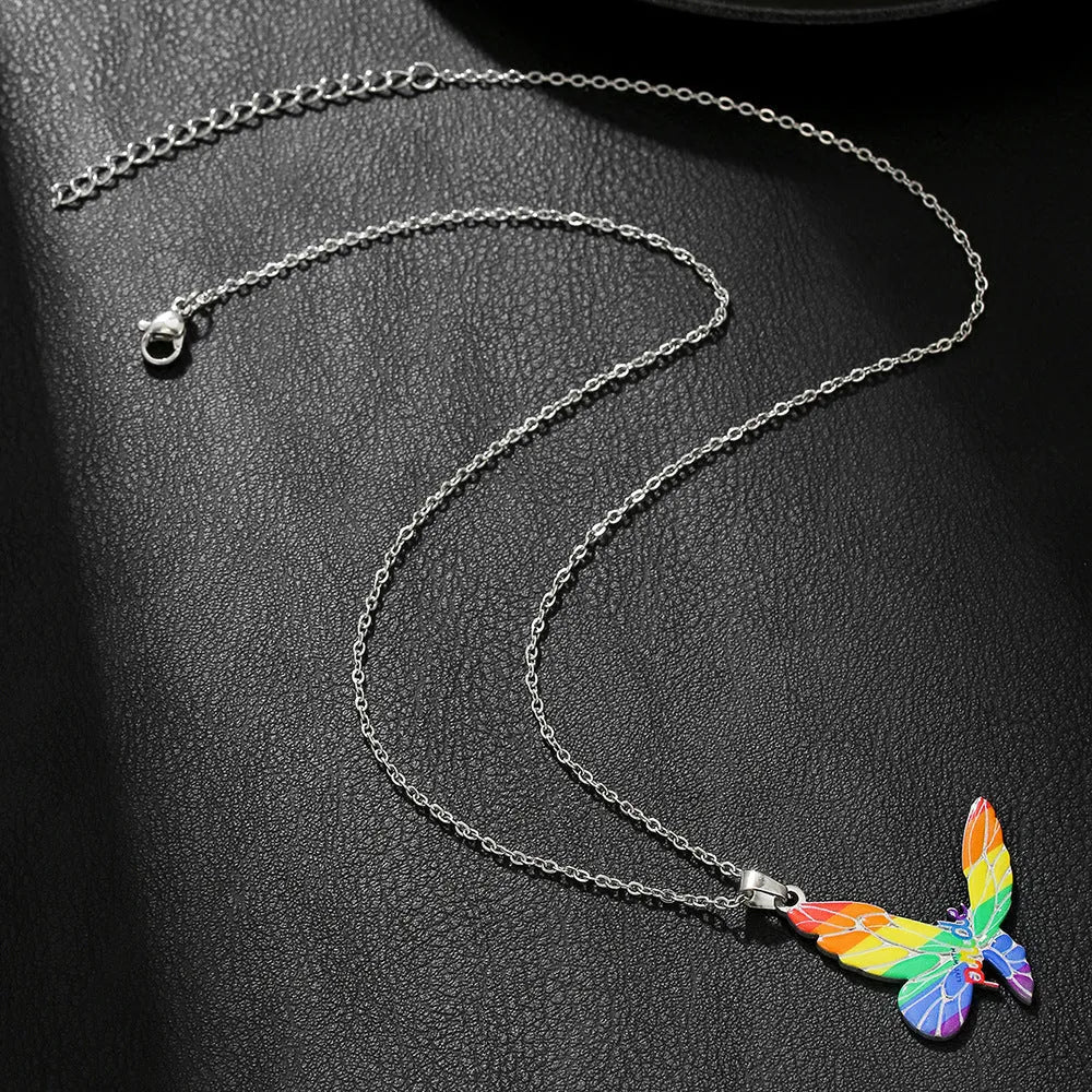 Stainless steel inspirational colour print necklace and bracelet set on a regular chain.
