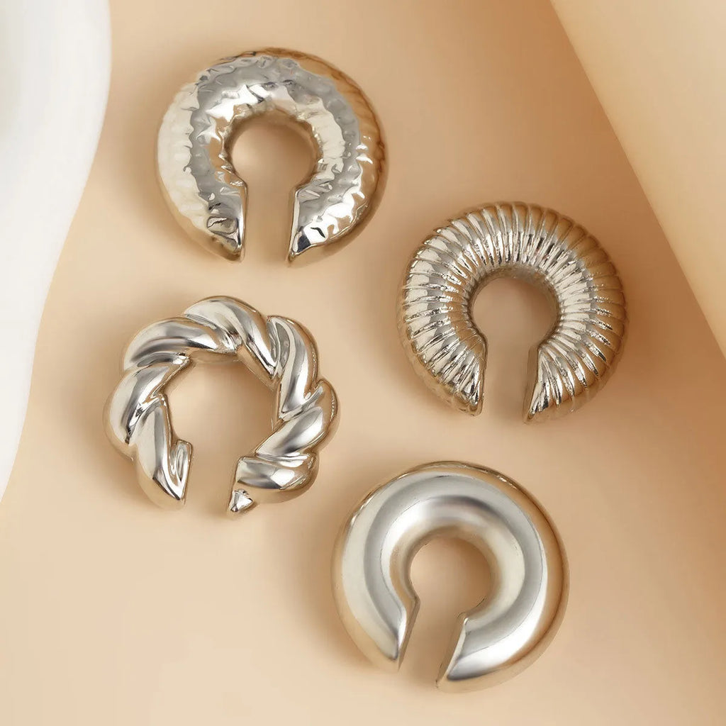 Geometric gold and silver clip-on earrings set for women without pierced ears