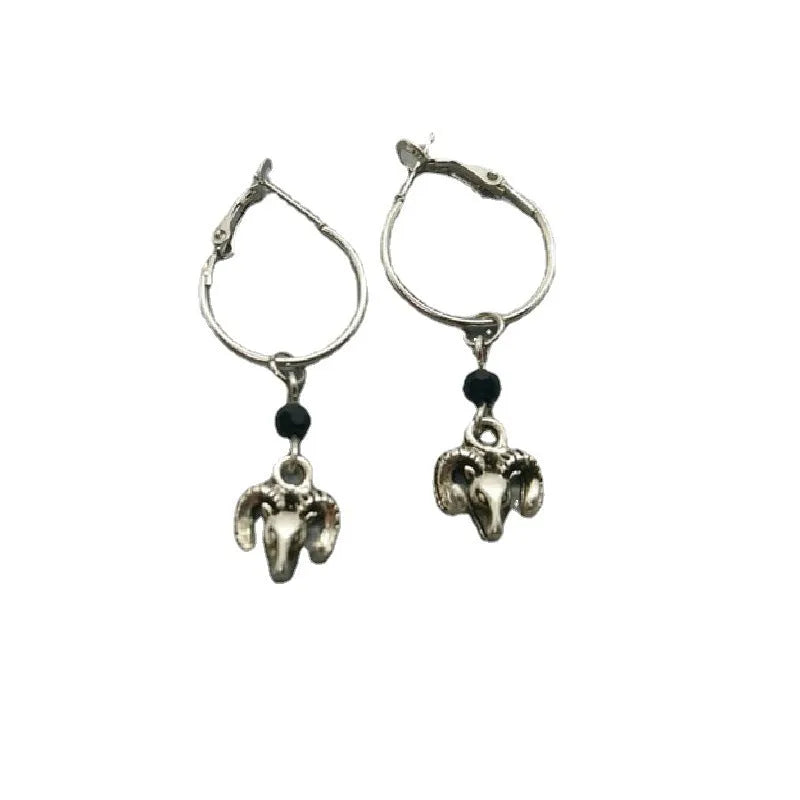 Silver colour alloy Tibetan antelope inspired round ring earrings for women
