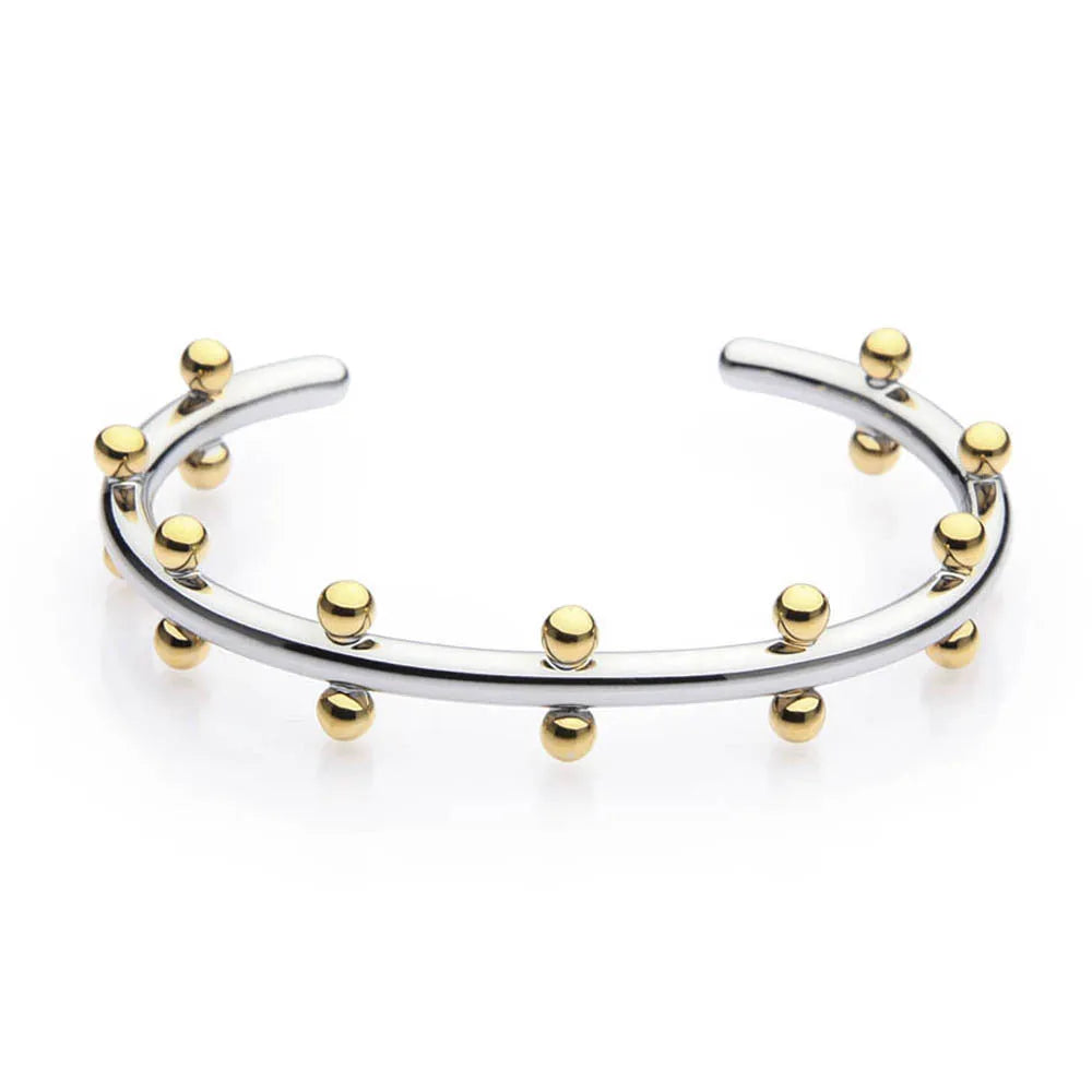 C-shaped stainless steel bean bead bracelet with personality texture rivet design and alloy clasp