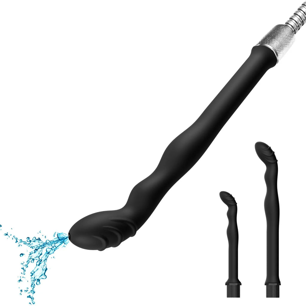 Black silicone hosepipe flusher with sausage filler design shown in large and small size options