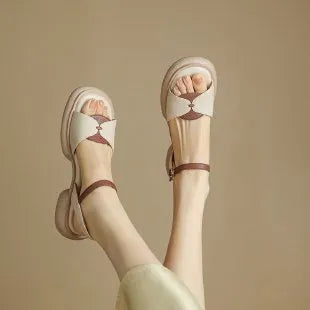 Women's khaki platform sandals with chunky rubber heel and open toe