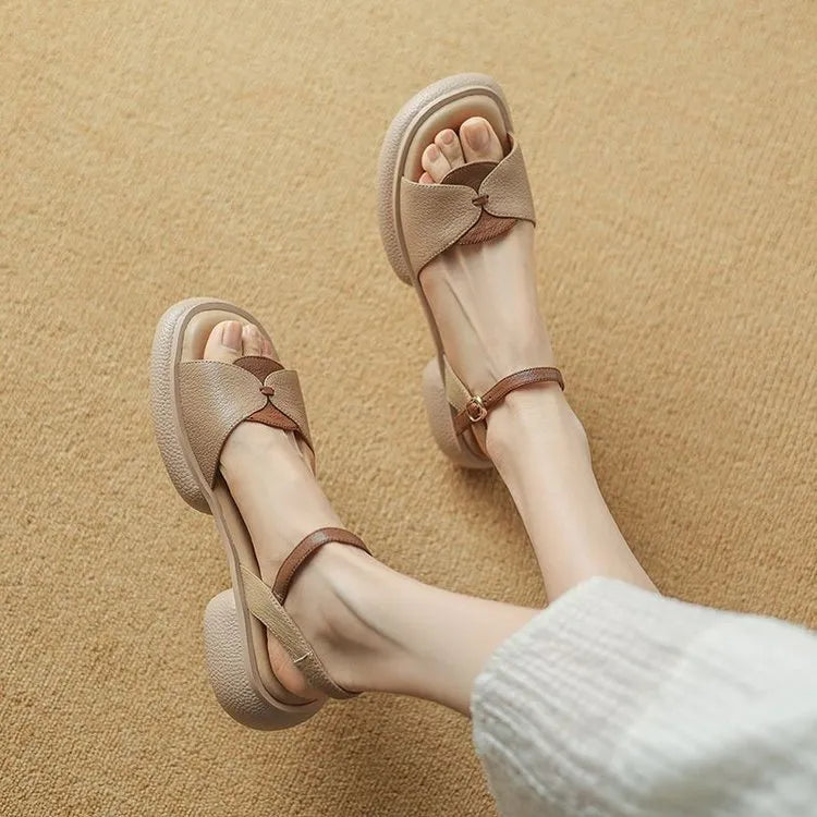 Women's khaki platform sandals with chunky rubber heel and open toe