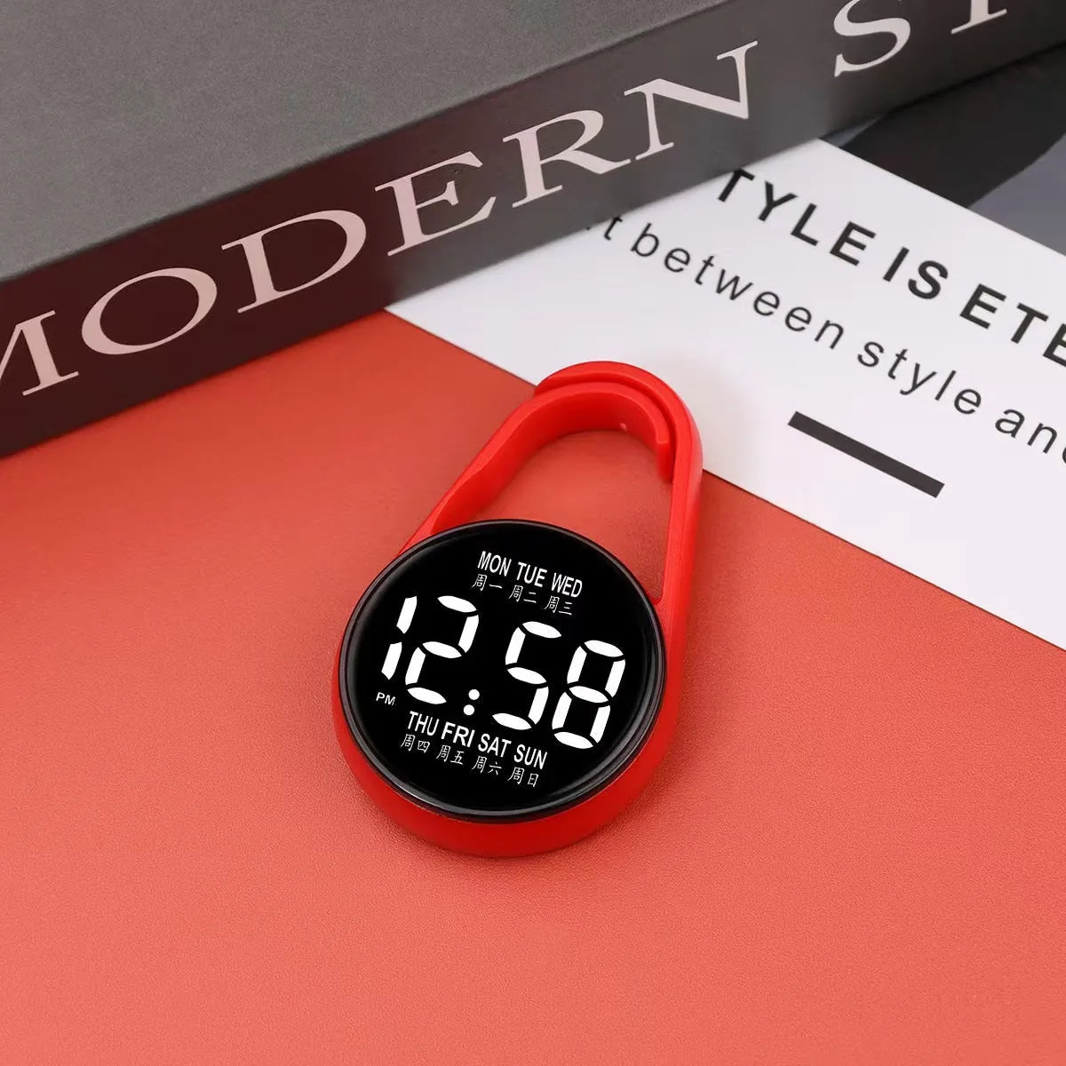 Simple luminous mini electronic LED digital watch with plastic strap in various colours.