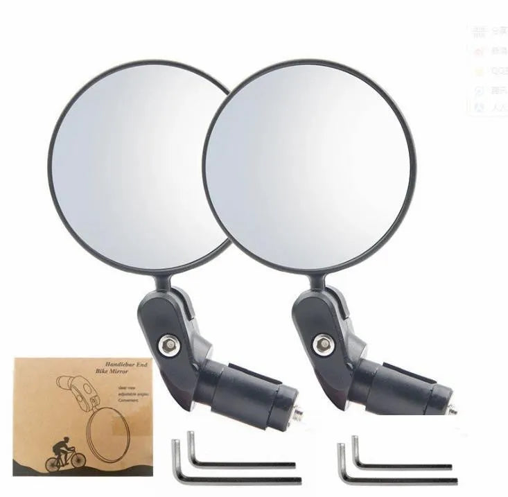 Black ABS convex rearview mirror showing 14cm length and 7cm diameter with rotation adjustment
