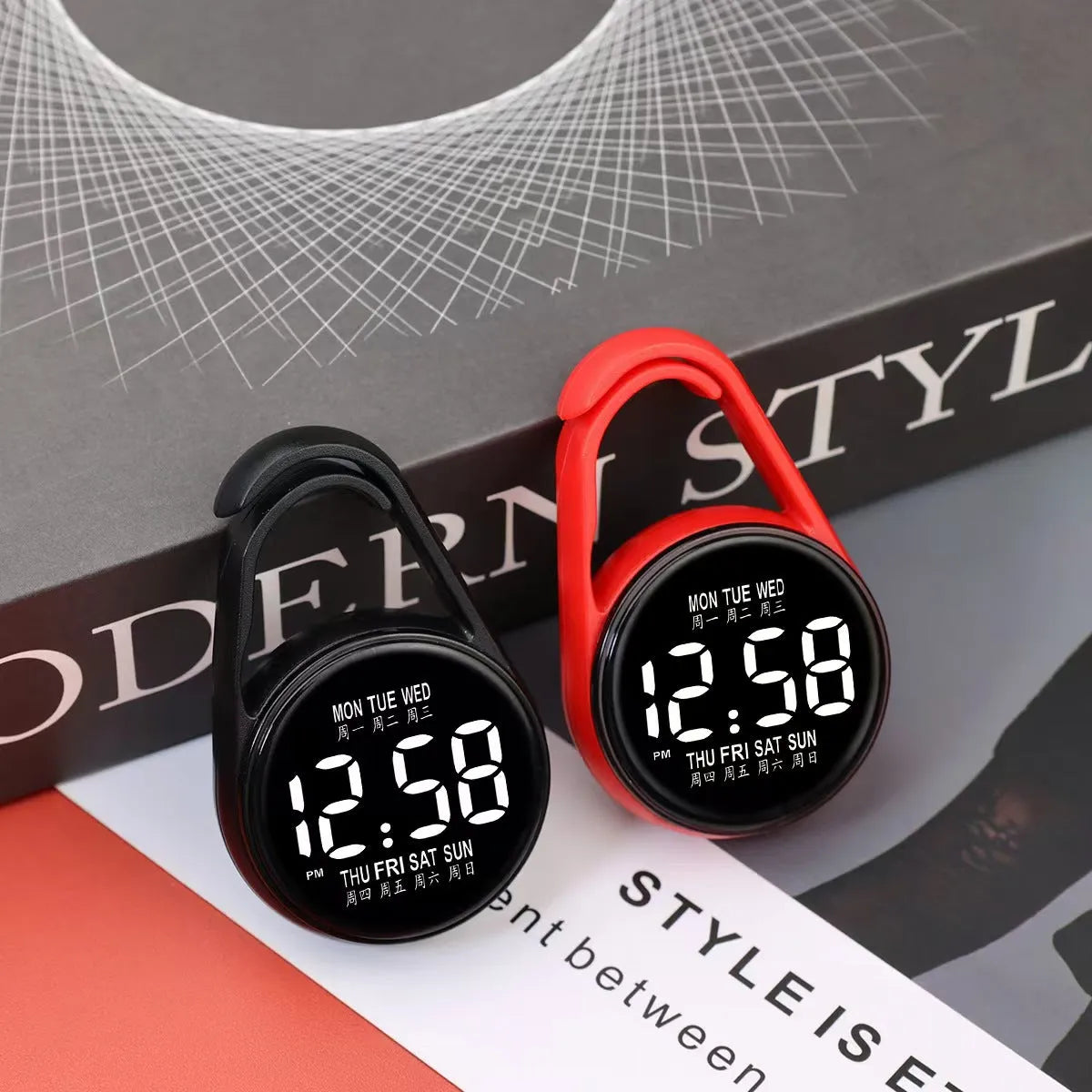 Simple luminous mini electronic LED digital watch with plastic strap in various colours.