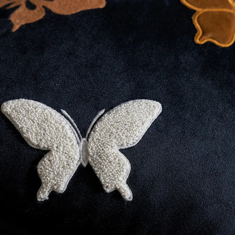 Square beige cushion with black butterfly embroidery in Chinese style, 45x45cm