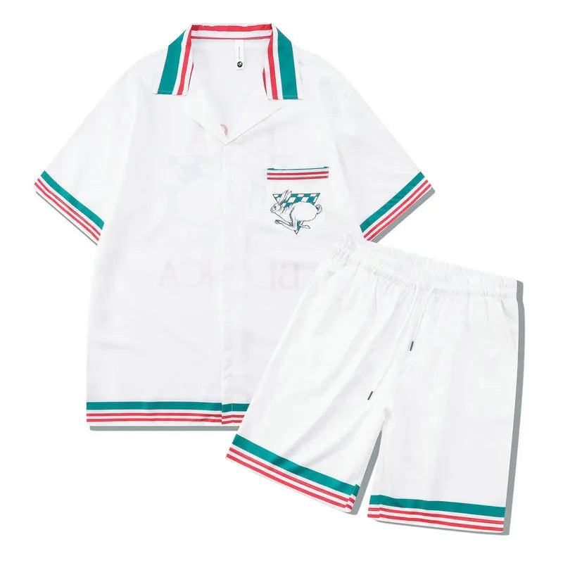 Plaid printed short sleeve shirt and trousers beach outfit set on a mannequin