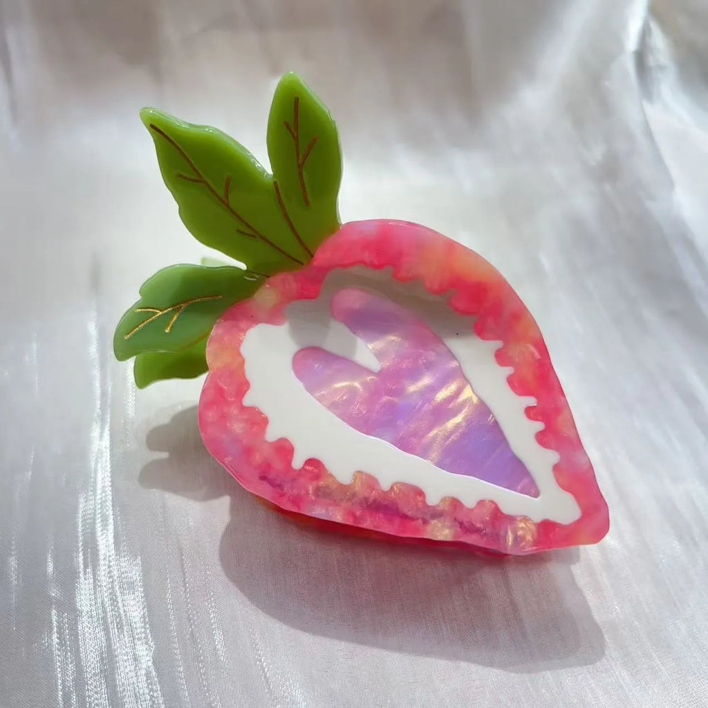 Handmade strawberry hair clip pastoral style accessory in red or pink colours