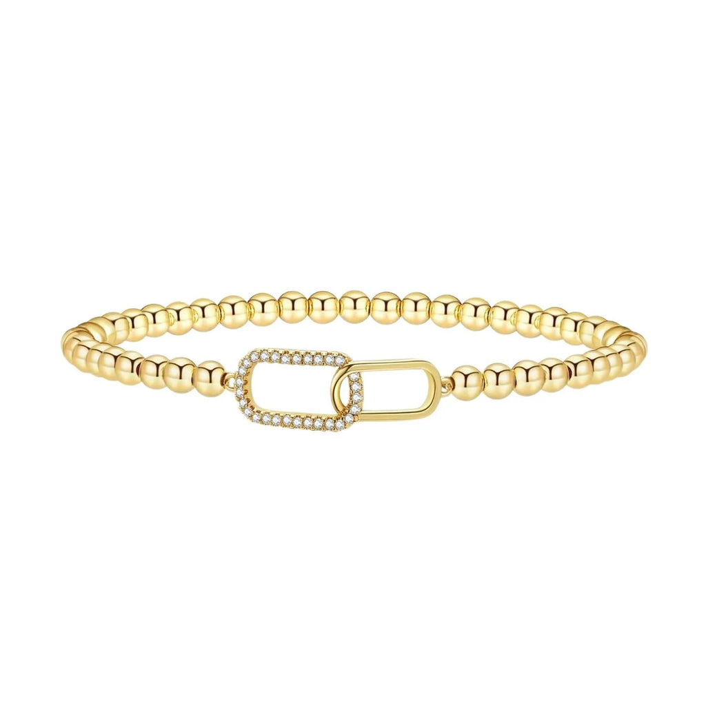 Adjustable stainless steel beaded bracelet with geometric round beads in six colour style options