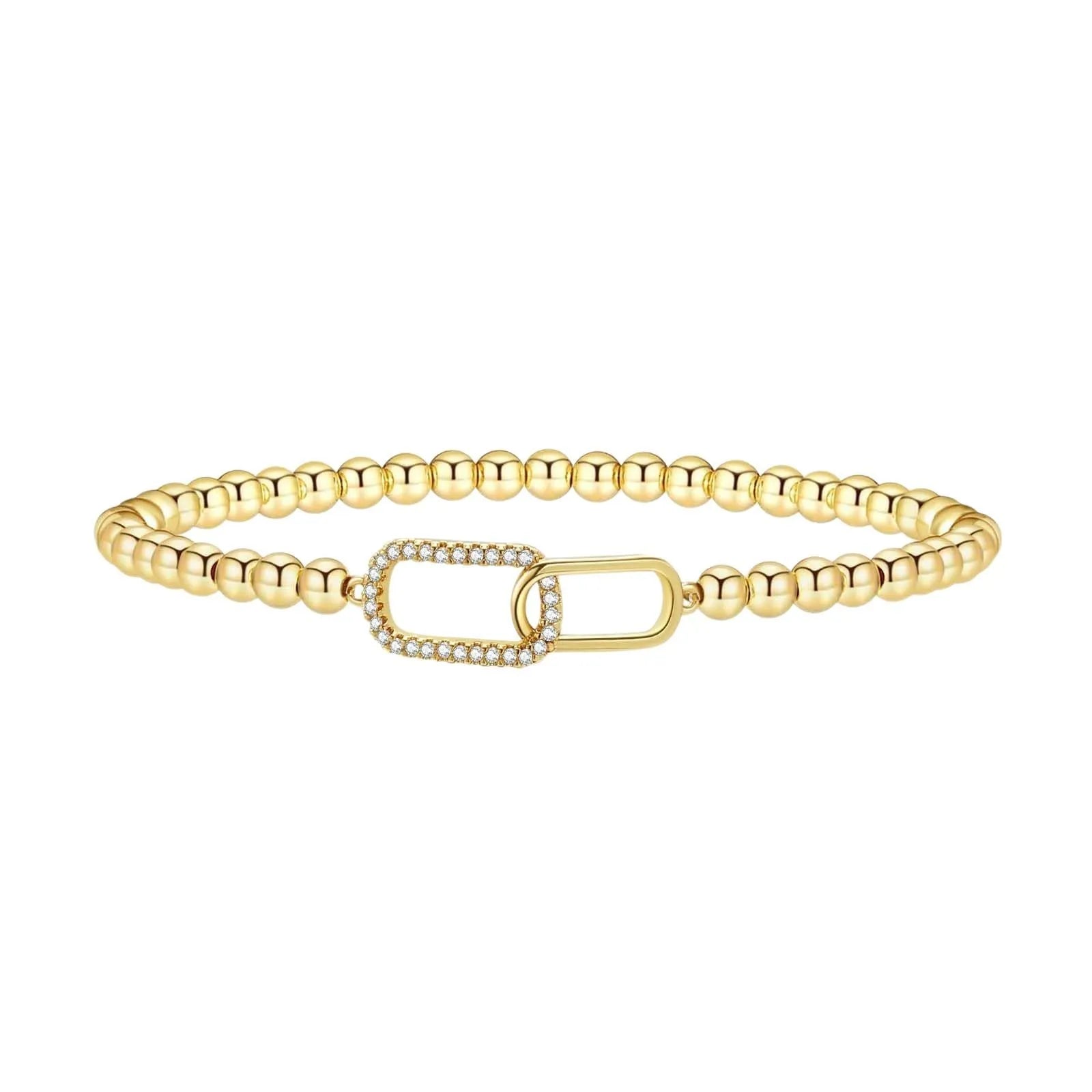 Adjustable stainless steel beaded bracelet with geometric round beads in six colour style options