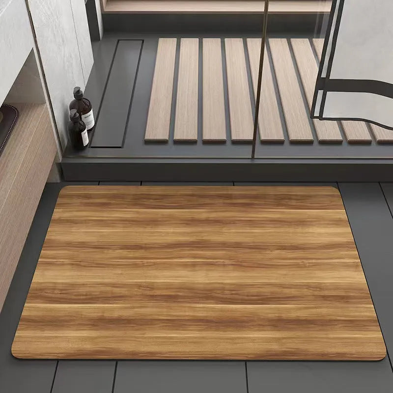 American style diatomite washroom floor mat with wood grain pattern on bathroom tiles