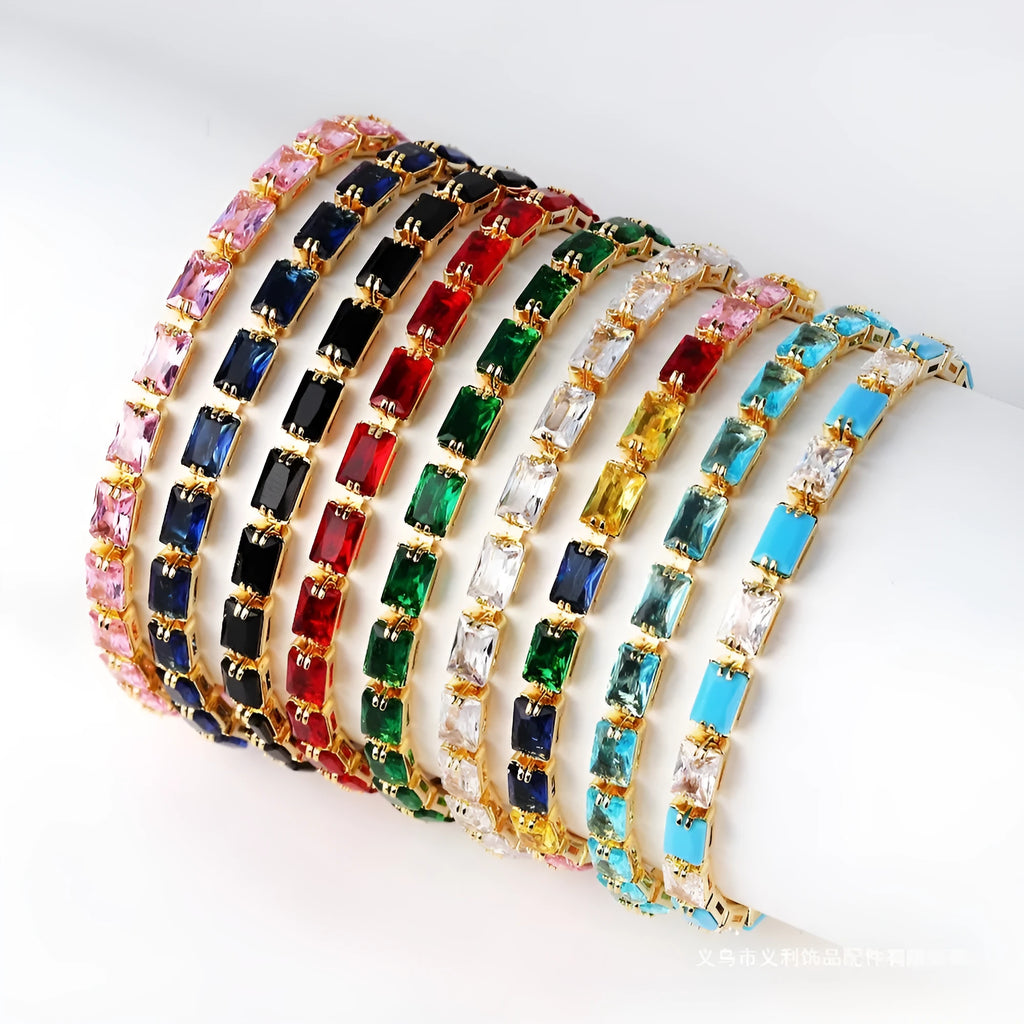 Electroplated zircon bracelet for women with colourful stones in gold or platinum finish