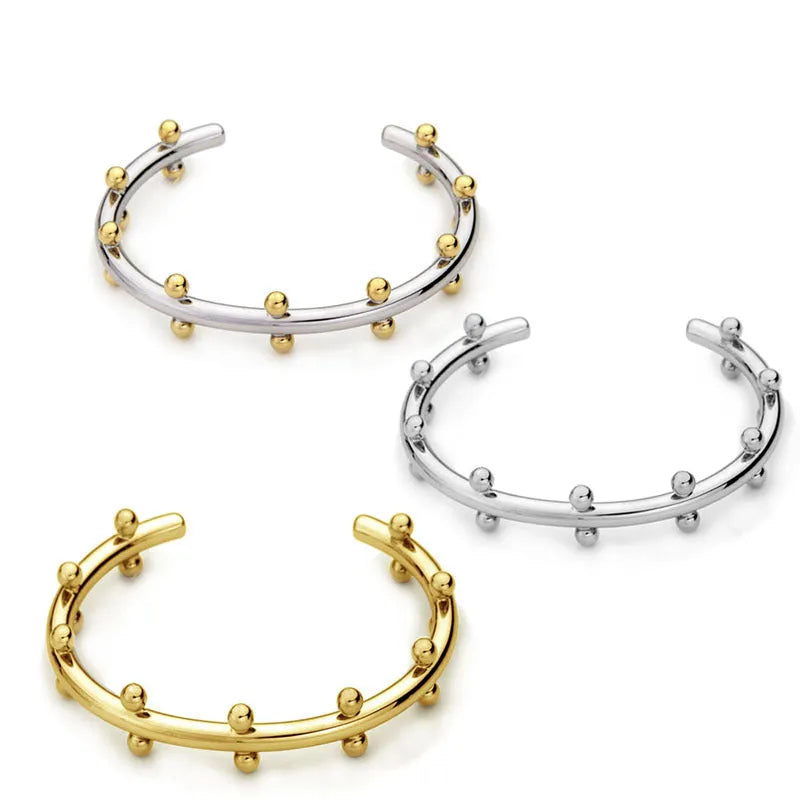 C-shaped stainless steel bean bead bracelet with personality texture rivet design and alloy clasp