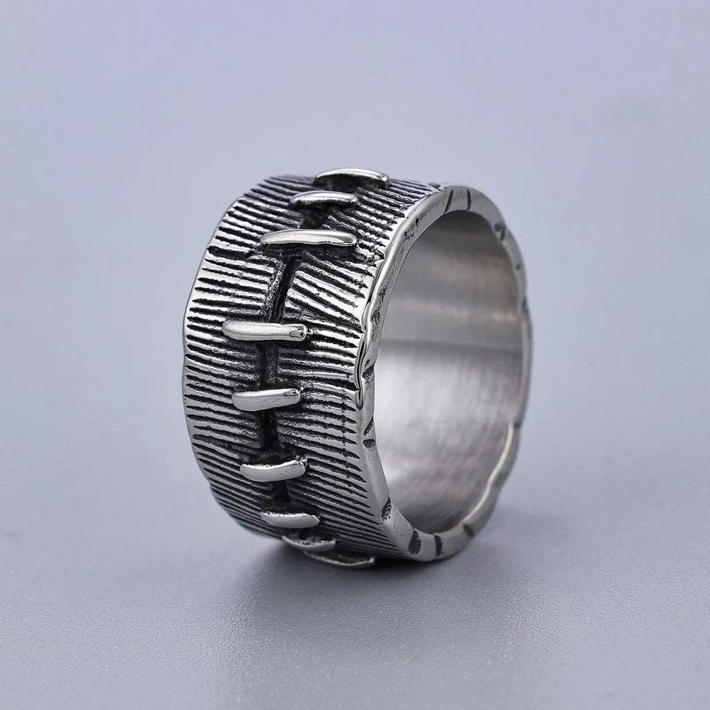 Men's titanium steel dark punk stitched ring with geometric U-shaped double design in retro colour