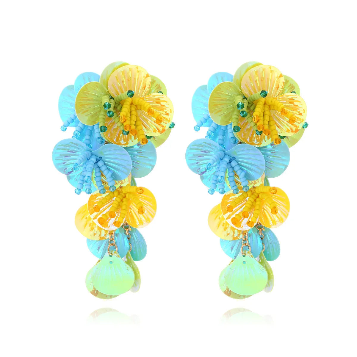 Handmade mixed material floral earrings with European American dopamine style in colourful designs