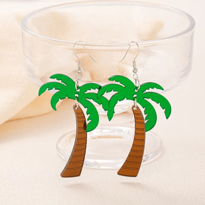 Drop-shaped acrylic earrings with summer coconut design in five colour variations on alloy ear hooks