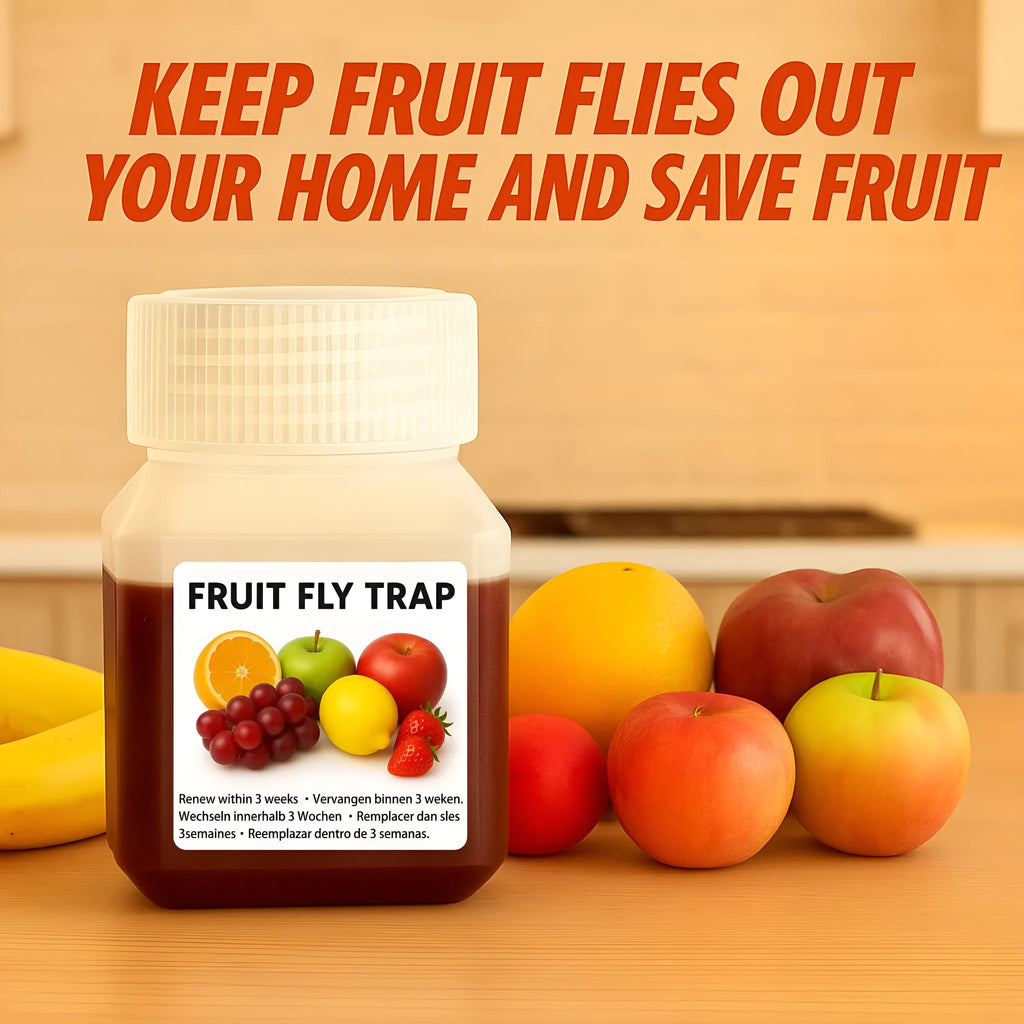 Fruit fly bait liquid bottle with optional funnel for kitchen fly traps
