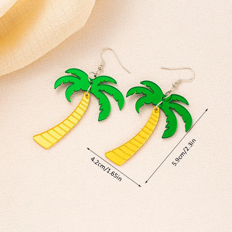 Drop-shaped acrylic earrings with summer coconut design in five colour variations on alloy ear hooks