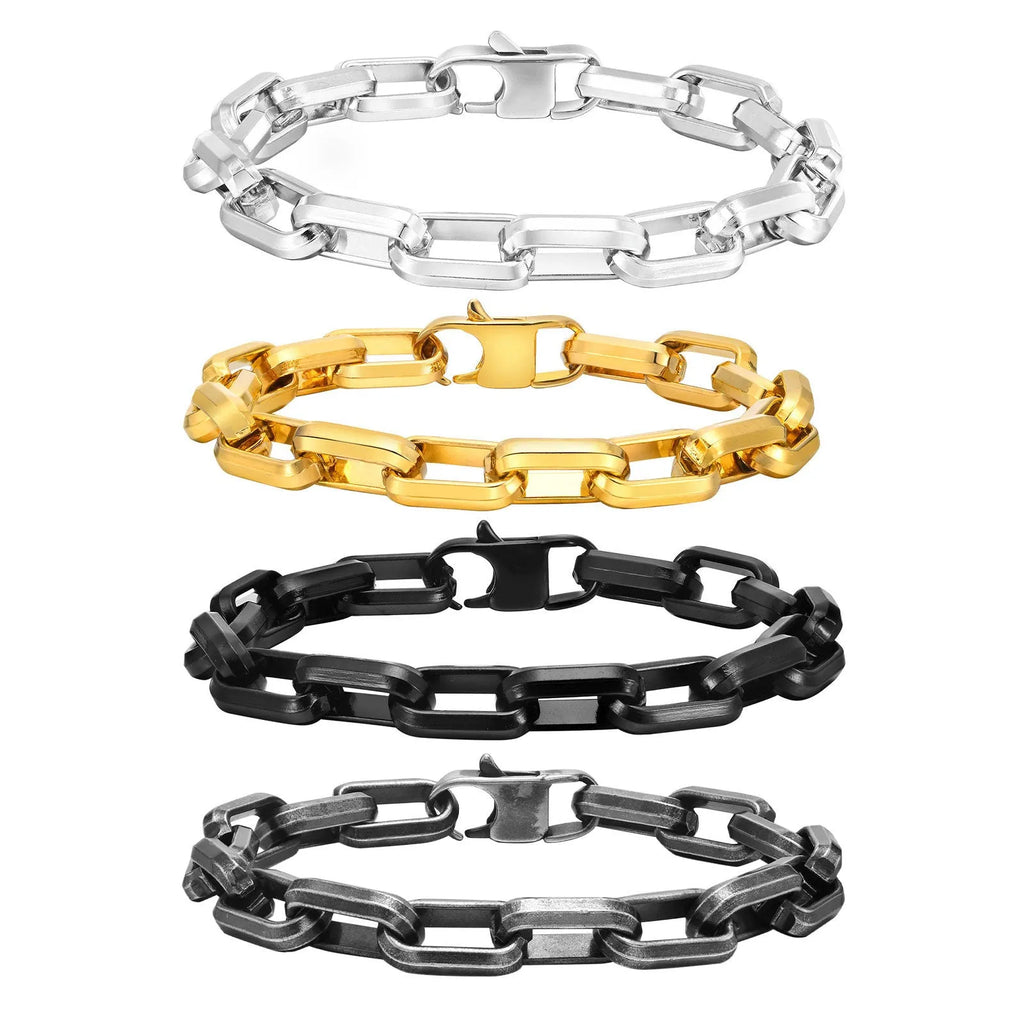 Men's titanium steel square chain bracelet in electroplated black finish showing geometric link design