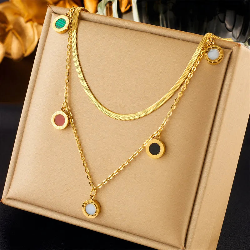 Women's multi-layer twin butterfly XINGX diamond-studded titanium steel pendant necklace on adjustable chain