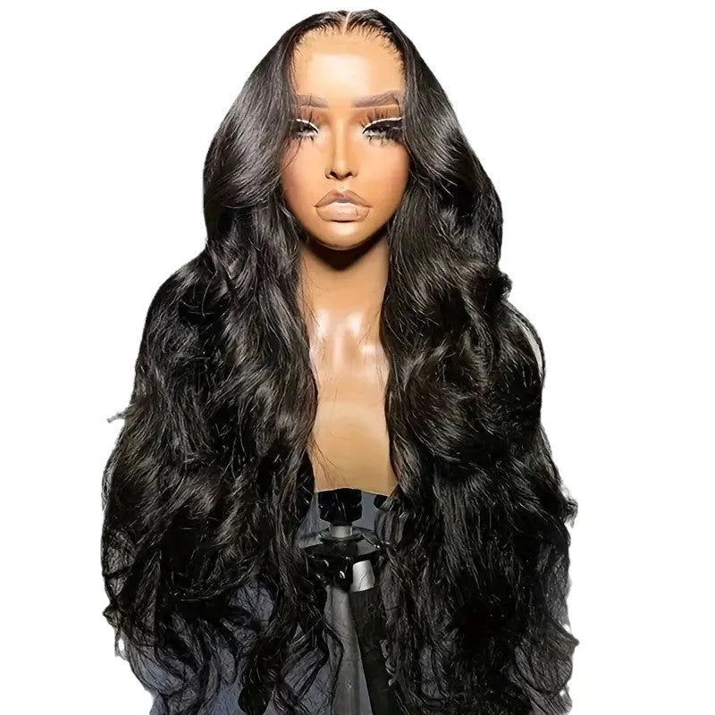 Black lace wig with big wave style made from high-temperature fibre material showing textured hair pattern