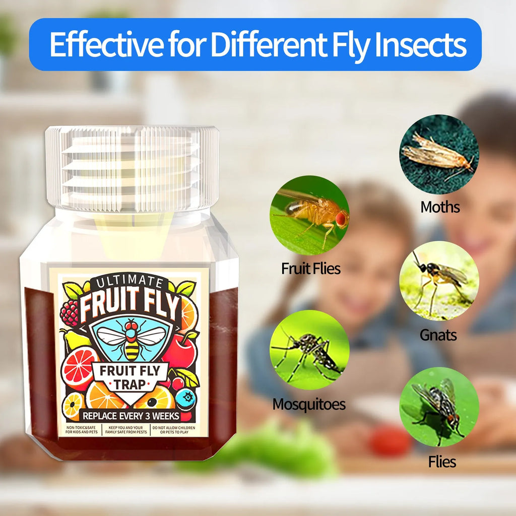 Fruit fly bait liquid bottle with optional funnel for kitchen fly traps
