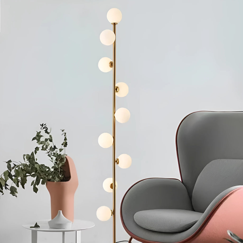 Modern minimalist floor lamp with wrought iron and glass design, marble base, 154cm height