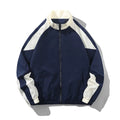 Men's black polyester casual jacket with contrast stitching detail and side seam pockets