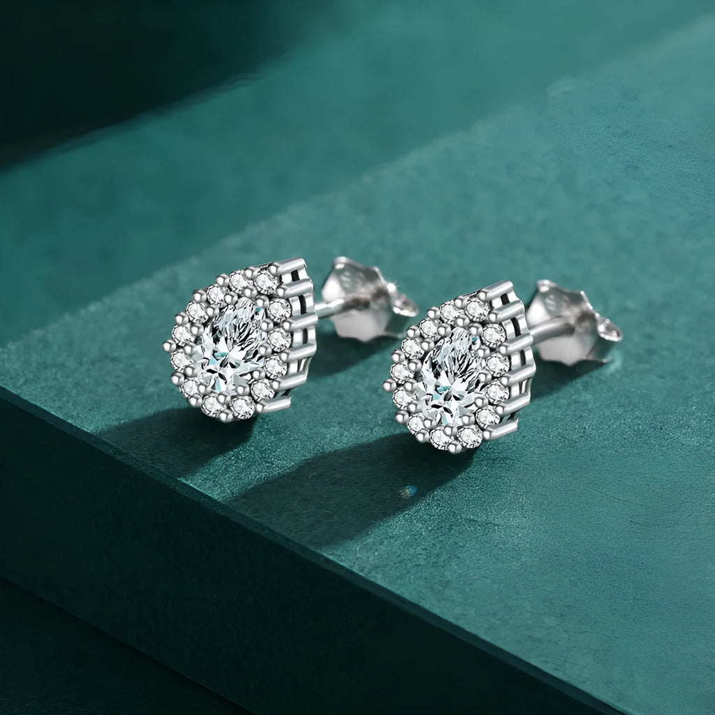925 sterling silver water drop shaped ear studs with polished finish and post backs