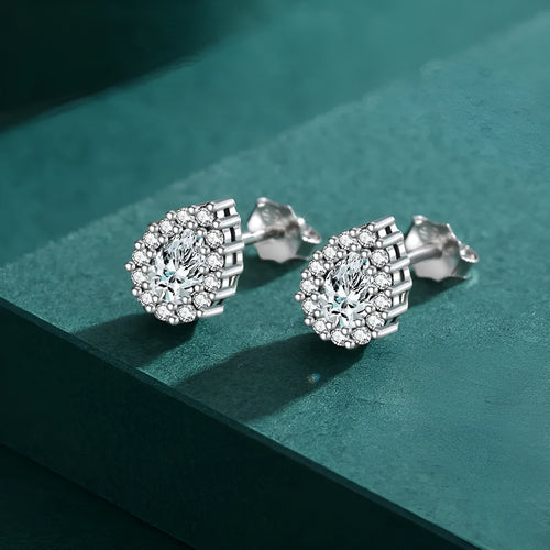 925 sterling silver water drop shaped ear studs with polished finish and post backs