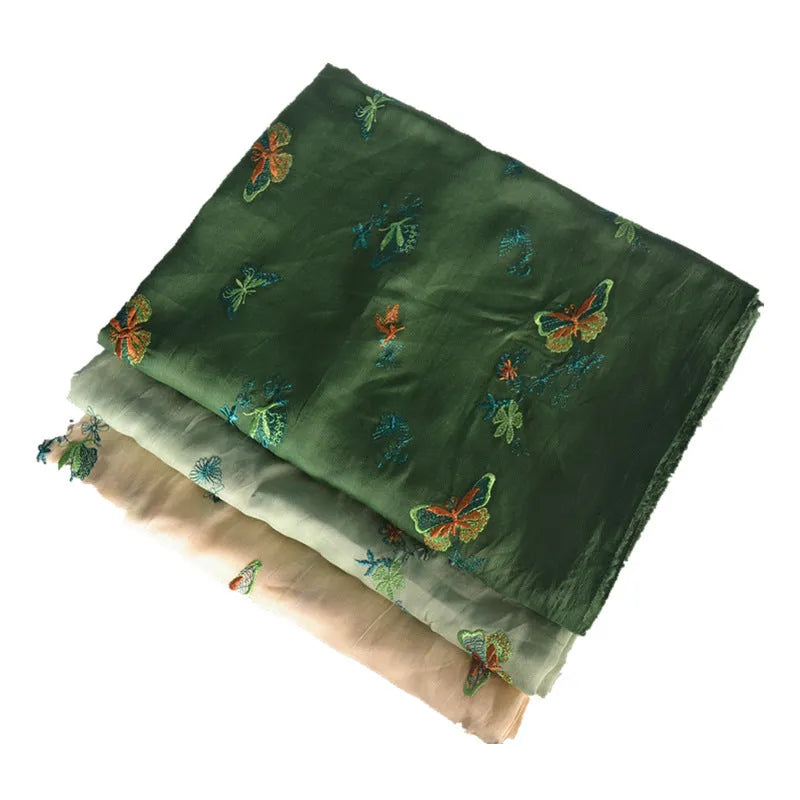Ramie fabric for hanfu making in beige, dark green and grass green colours