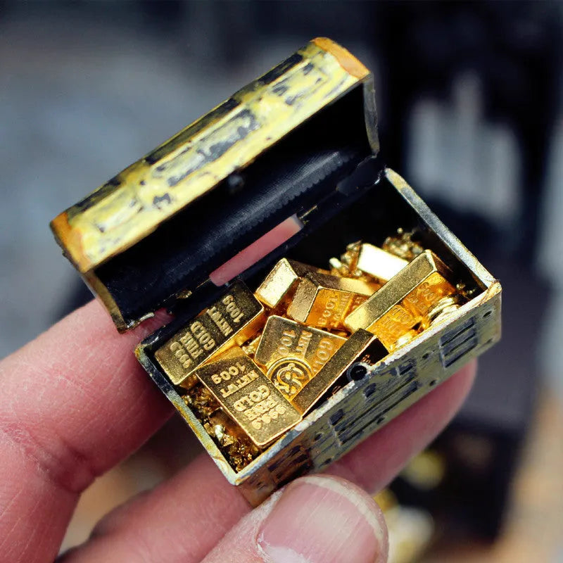 Miniature alloy treasure box doll house ornaments with gold coins and gold bars