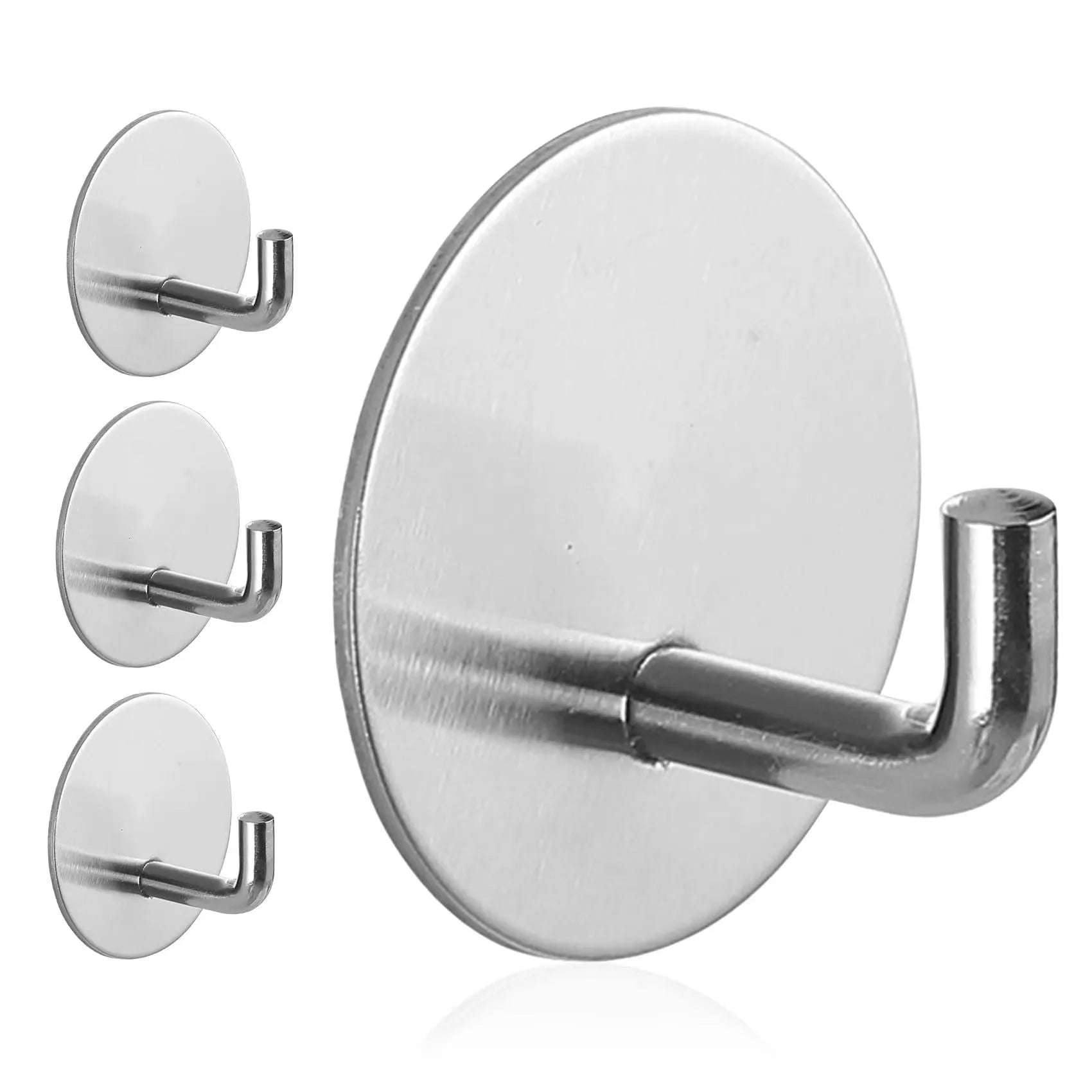 Two stainless steel self-adhesive hooks with black and sanded finishes, suitable for 3kg loads in bathrooms and kitchens