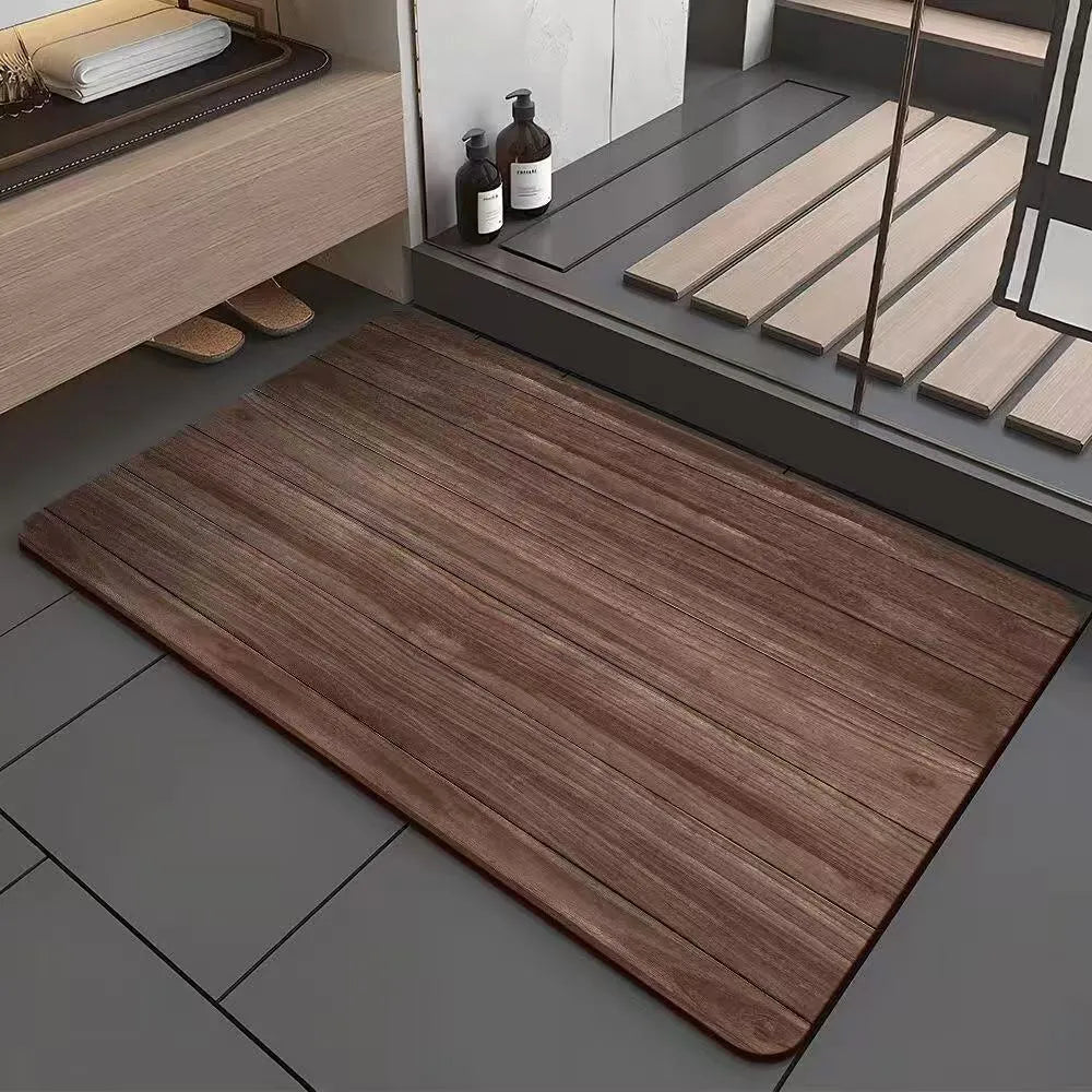 American style diatomite washroom floor mat with wood grain pattern on bathroom tiles