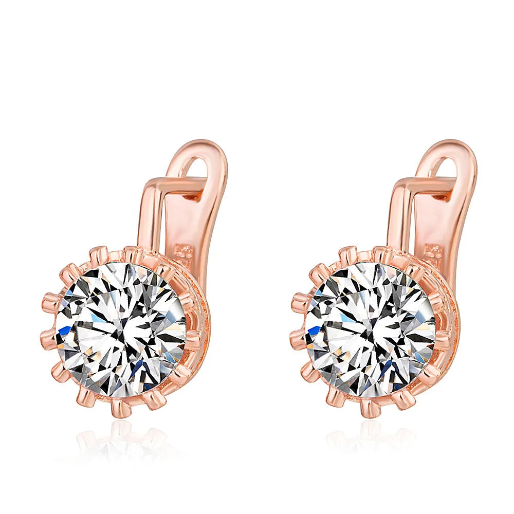 Korean retro crown-shaped clip earrings for women in rose gold and white gold colour finishes.