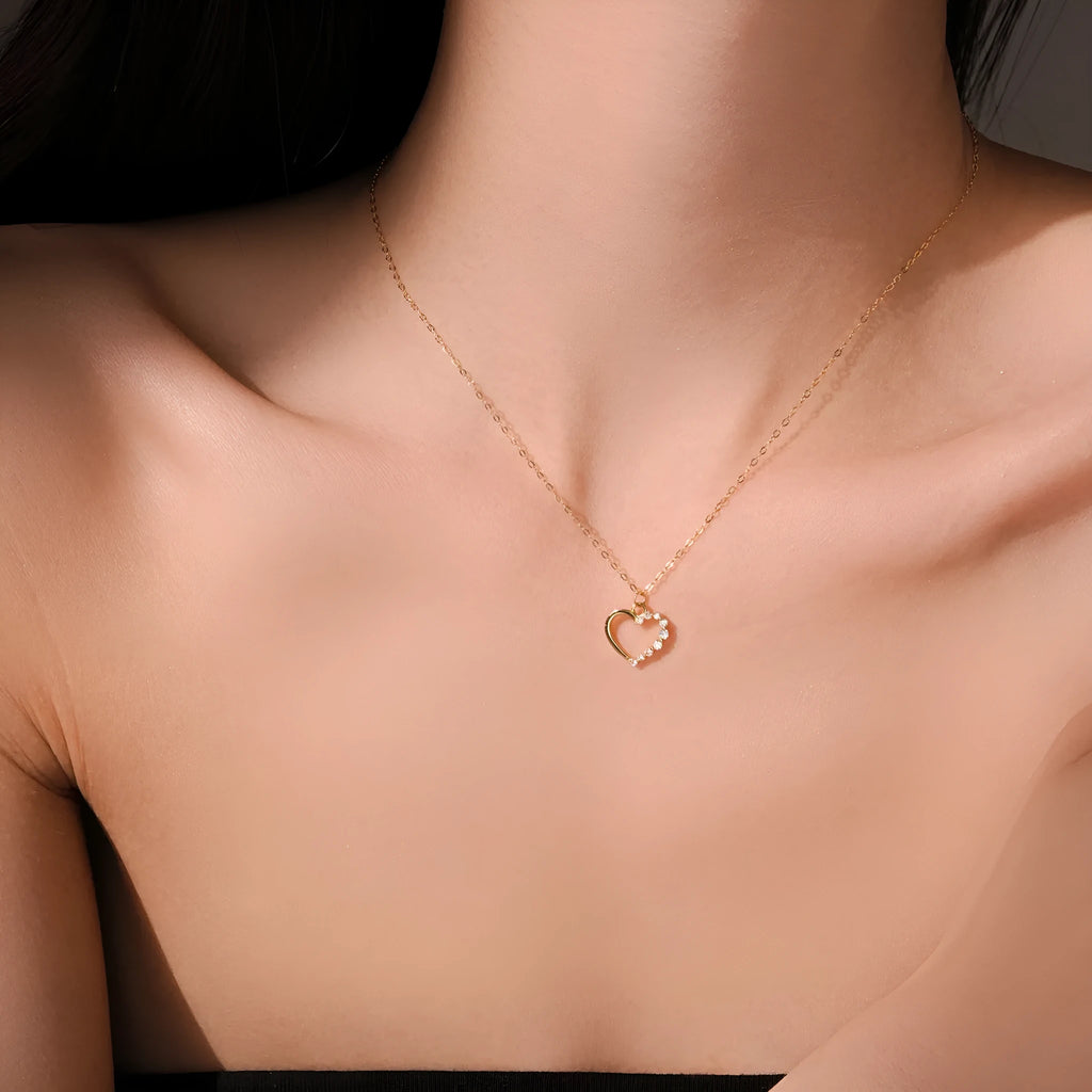 Sterling silver hollow heart necklace with regular chain in choice of colour finishes
