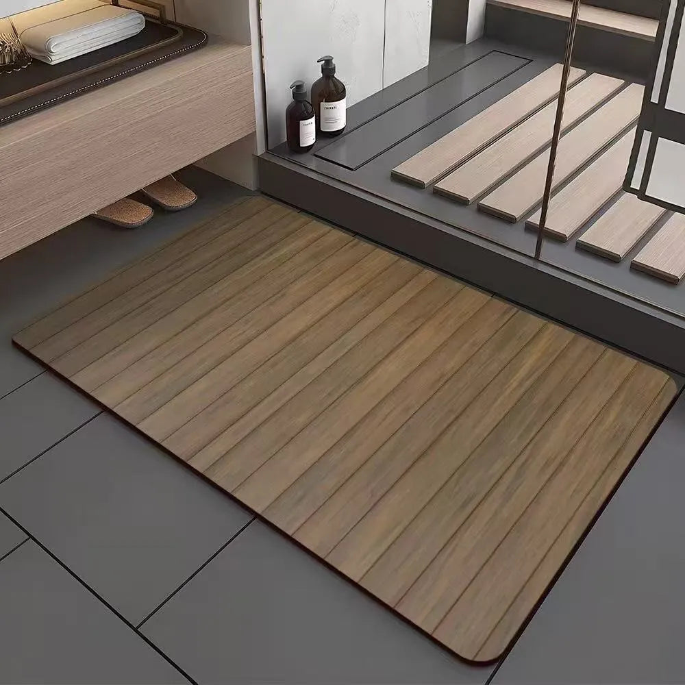 American style diatomite washroom floor mat with wood grain pattern on bathroom tiles